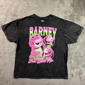 Barney L Adult T-Shirt I Love You Purple Dinosaur Character Tee Cotton Black